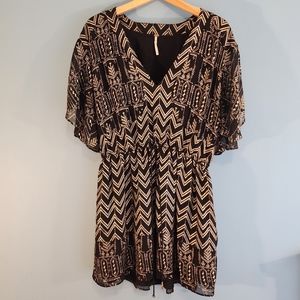 Free People Love My Chaos Mini Dress Black & Gold  Size M